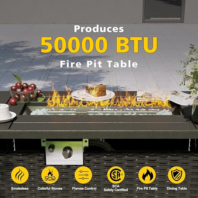 Aoxun Patio Furniture Set with Fire Pit Table, 8 Piece Outdoor Sectional Sofas, Wicker Rattan Outdoor Furniture with Thickened Cushion for Backyard, Garden Black