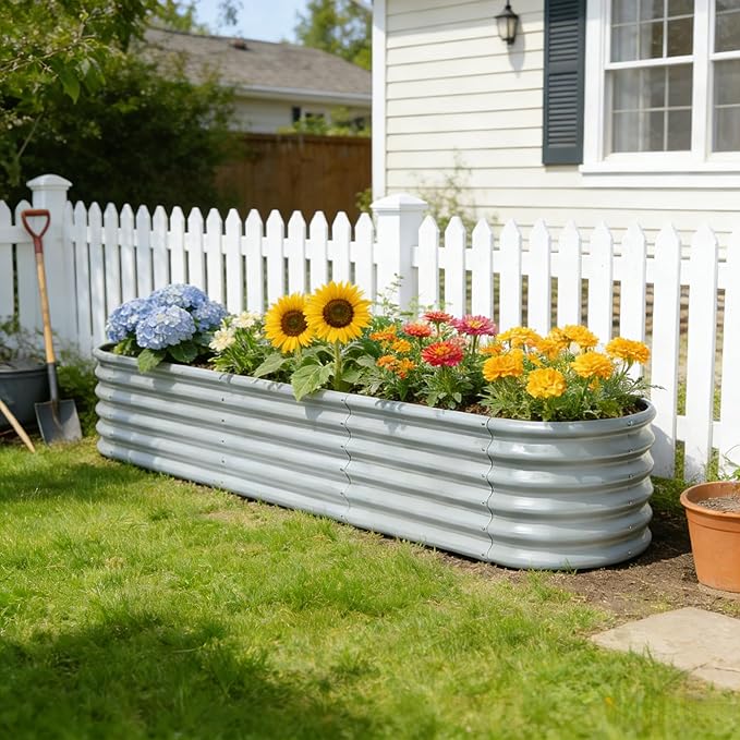 6-Pack Galvanized Raised Garden Bed 8x4x1.5 | 10x2x1.5 ft, 18" Tall Metal Planter Boxes Outdoor for Vegetable Herbs, Modular Raised Flower Bed for Gardening with Zn-Al-Mg Coated-Brooklyn Grey