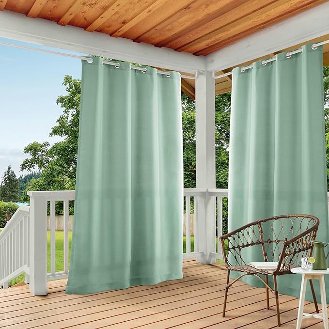 TOWN & COUNTRY BASICS Cabana Solid Heavyweight Indoor Outdoor Curtains, Light Filtering Opacity with Grommet Top, Water Repellent, 2-Pack Set, 54"x120", Seafoam