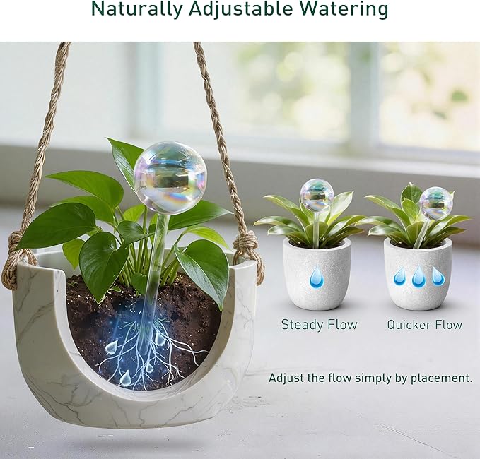 Extra-Thick Clear Glass Plant Watering Globes, Rainbow Gradient Self Watering Devices, Automatic Plant Waterer Spikes for Indoor & Outdoor Plants, Perfect for Everyday or Vacation Use, 4-Pack