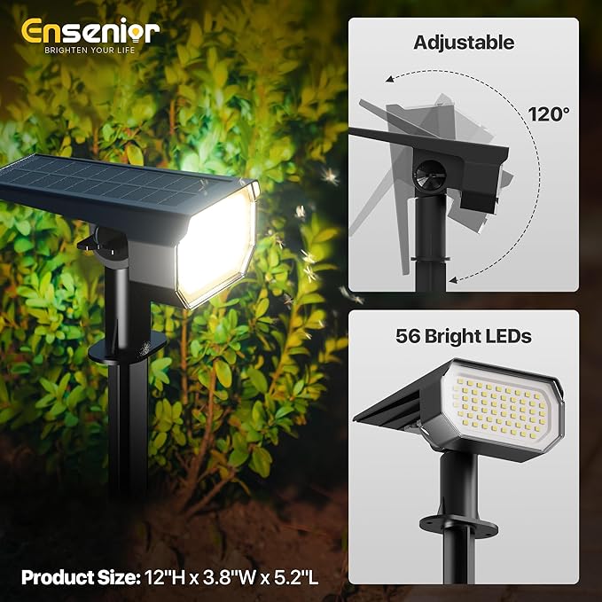 Ensenior Solar Spotlights Outdoor, 56 LEDs Brightness Adjustable 3000K LED Solar Garden Lights, Halloween Christmas Landscape Lighting for Flag/Yard/Pathway, IP65 Waterproof - 10 Pack