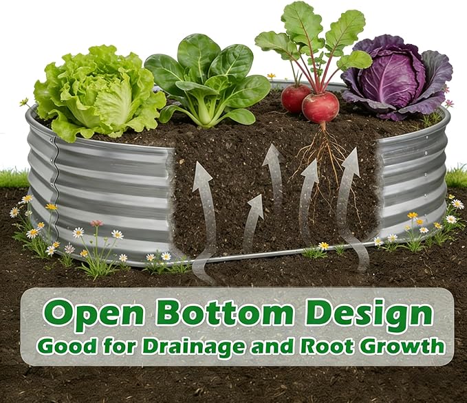 Round Galvanized Raised Garden Bed Kit, Round Galvanized Planter for Vegetables/Herbs/Flowers Heavy-Duty Steel Outdoor Water Trough (Silver, 3X3X1FT)