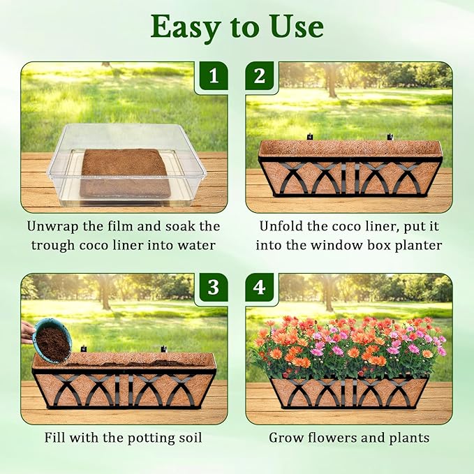 Halatool 2 Pack 36 Inch Window Box Liners Trough Coco Fiber Replacement Liner Pre-Formed Coconut Liners for Planters Wall Hanging Basket Flower Pot Fence Railing