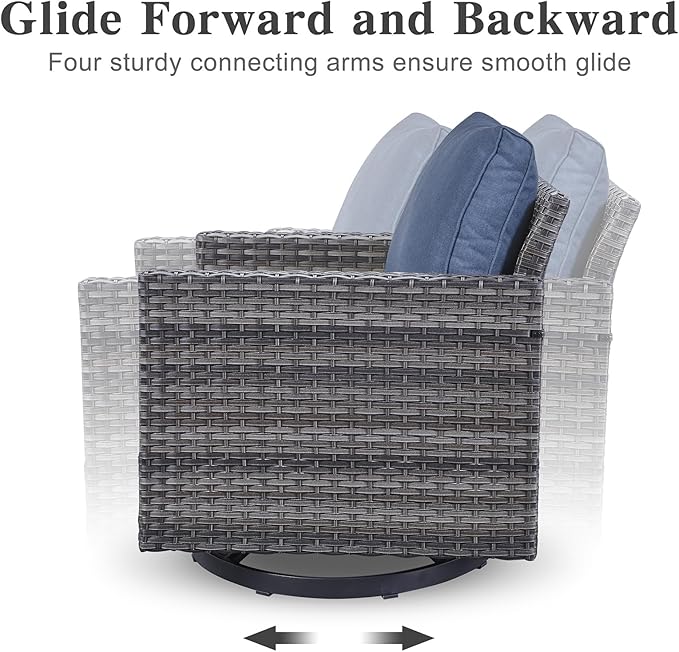 Belord Family Reunion Patio Conversation Set - 6 Piece Outdoor Sectional Furniture Set with Storage Box and Wicker Swivel Glider Chair Set of 2,Removable Blue Cushions for Deck Backyard Sunroom