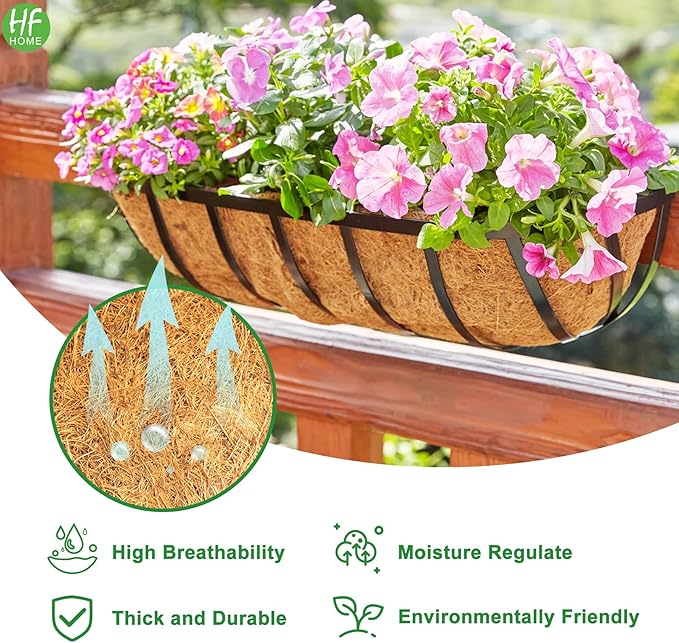 HFHOME 2 Pcs Coco Liners for Planters 24 Inch, Horse Trough Coconut Planter Hanging Basket Liners for Window Box Hanging Trough Planter