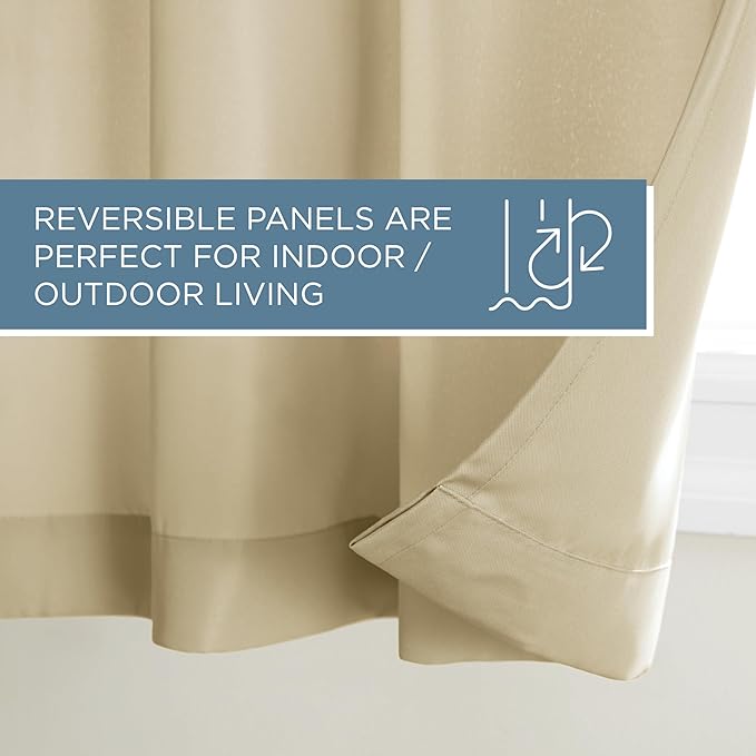 TOWN & COUNTRY BASICS Cabana Solid Heavyweight Indoor Outdoor Curtains, Light Filtering Opacity with Grommet Top, Water Repellent, 2-Pack Set, 54"x84", Natural