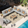 Aluminum Modular Outdoor Patio Furniture Set, 8 Seats Sectional Sofa Set with Adjustable Backrest & Thick Cushions, All-Weather L-Shaped Corner Set with Table for Garden & Yard, Gray