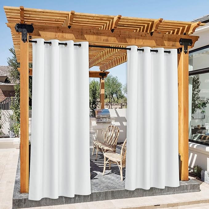 NICETOWN Canvas Waterproof Outdoor Curtains for Patio, Rustproof Grommet Indoor Outdoor Light & Heat & Cold Blocking Porch Curtains for Yard/Gazebo/Porch, W55 x L78, Lily White
