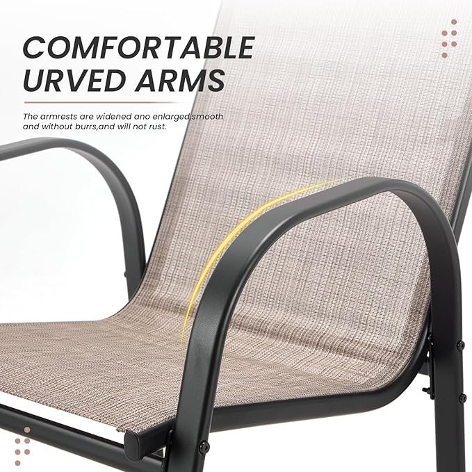 HOMREST Outdoor Bar Height Stools Set of 4,High Back Patio Chairs with Armrests,Textilene Chairs with Breathable Fabric & Metal Frame for All Weather,Taupe