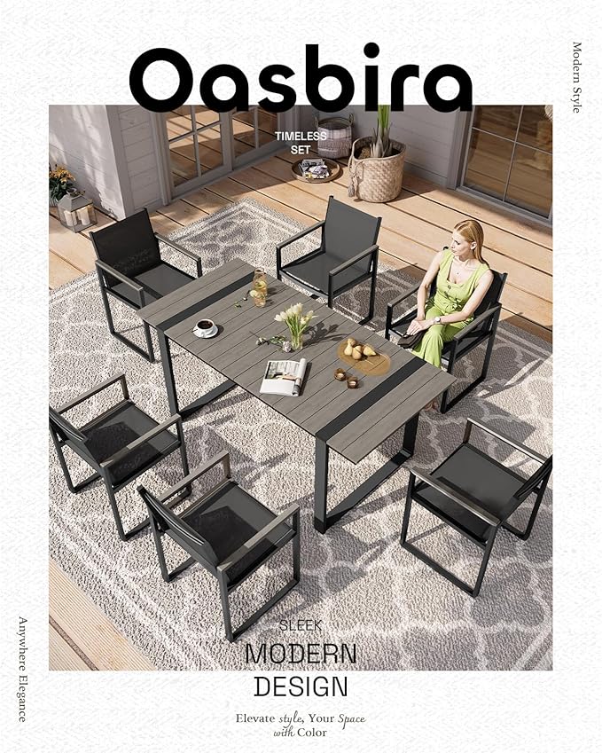 Outdoor Dining Table for 6, HDPS+ Aluminum Patio Dning Table with U-Shape Leg, Size: 67.4"*32.3"*29.6",Modern Rectangular Table for Lawn, Garden (Gray)
