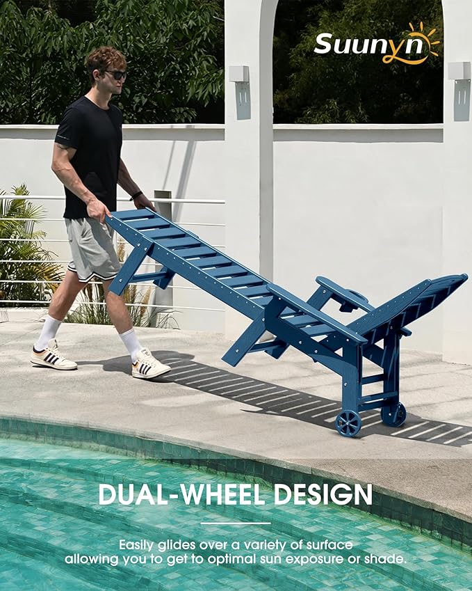 Lounge Chair Outdoor Set of 4 with Wheels, Adjustable 5-Position Chaise Lounge Outdoor, Patio Lounge Chair for Poolside Backyard, Navy Blue