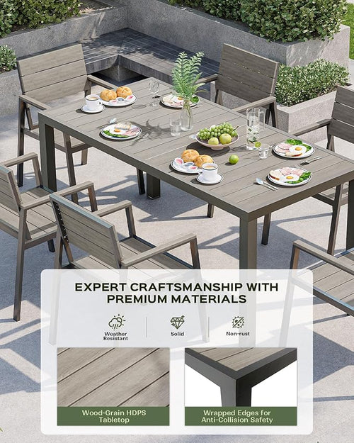 7-Piece Outdoor Dining Set, Aluminum Dining Table Set for 6, Patio Table and Chairs Set with Umbrella Hole, All Weather HDPS Outdoor Table and Chairs for 6 (Gray)