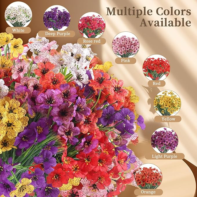 24 Rose Red Bundles Artificial Flowers for Outdoors/Indoors Fake Flowers Plants for Indoor Outside Garden Porch Window Box Home Wedding Farmhouse