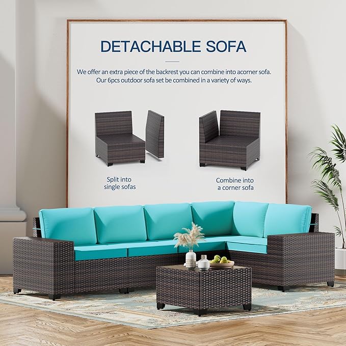 Kullavik 12 Pieces Outdoor Patio Furniture Set PE Wicker Rattan Sectional Sofa Patio Conversation Sets,Blue