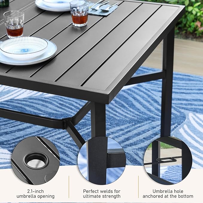 Patio Dining Set 9 PCS, 8 Stable Outdoor Dining Chairs with Rectangular Dining Table, Patio Table and Chairs Set for Lawn,Deck and Backyard