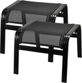 Patio Footstools Outdoor Foot Rest Aluminum Patio Ottomans Portable Seat Wicker Furniture Stackable Ottoman 2 Pieces Black