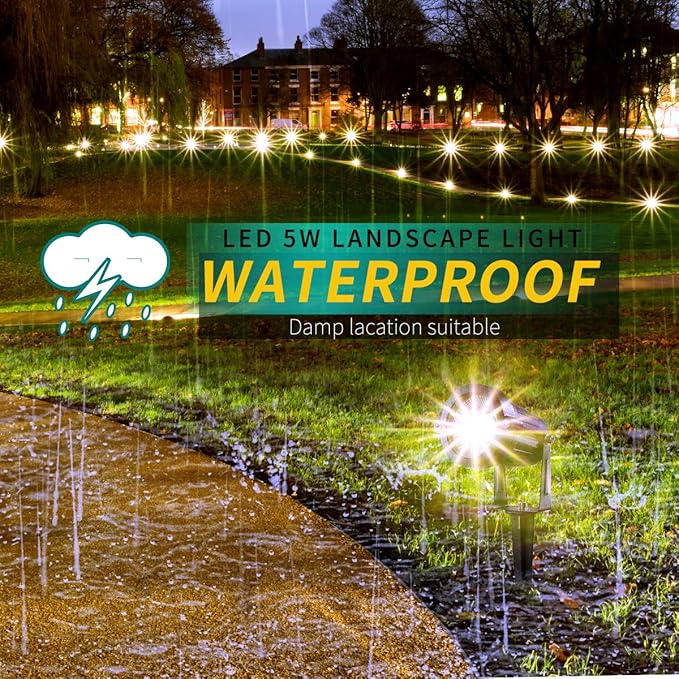 LED Landscape Lights,5W 120V AC Outdoor Pathway Garden Yard Spotlight,IP65 Waterproof Garden Flood Light,Outdoor Spotlight with Stake,UL Cord 5-ft with Plug (Pack of 1, Daylight White)