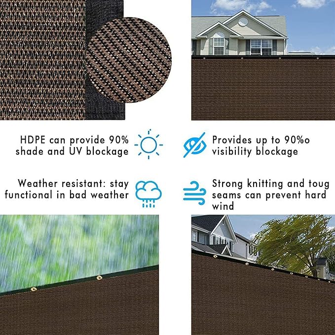 UPGRADE Privacy Fence Screen 6'x27' Brown Outdoor 90% Visibility Blockage 170 GSM Mesh Shade Cover Panels for Backyard,Balcony,Home Decoration with Zip Ties,Customized Avaliable