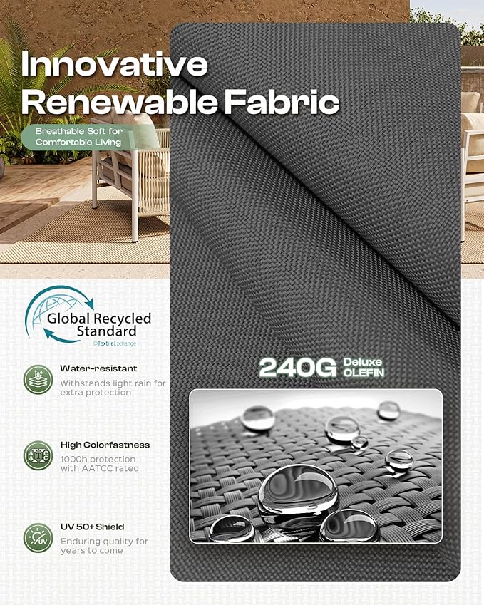 Aluminum Outdoor Patio Furniture Set with Dual-Layer Coffee Table, 4 Piece Modern Patio Conversation Sets with PE Rope, Outdoor Sectional Sofa with Thick Cushions for Balcony, Porch, Charcoal