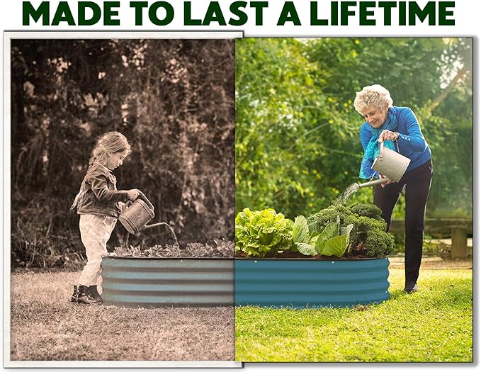 Plant & Plot Galvanized Raised Garden Beds Outdoor // 8×4×1 ft Planter Raised Beds for Gardening, Vegetables, Flowers // Large Metal Garden Box // Patented Tool-Free Design (Turquoise)