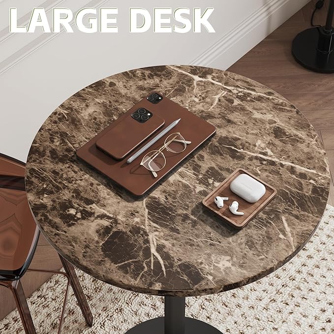 Flamaker Round Bistro Pub Table Modern Style Metal Base MDF Top Cocktail Bar Table Counter Bar Height for Pub, Dining Room, Party (2, Marble-Black)