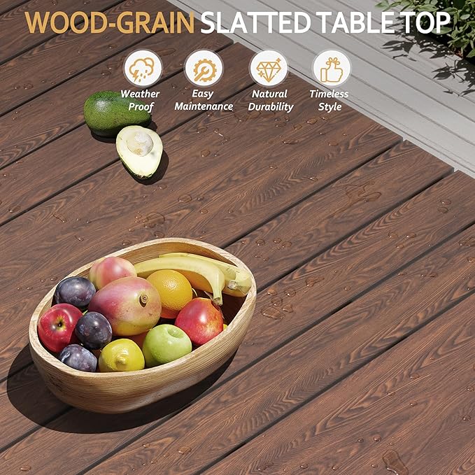 70 Inch Patio Outdoor Dining Table for 6 with Wood-Like Top & Umbrella Hole, All-Weather Deck & Backyard Table
