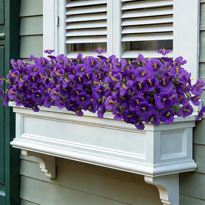 24 Bundles Artificial Pansy Flowers for Outdoor, Faux Silk Pansies Spring Flowers Outside for Planter Front Door Porch Patio Yard Window Box Home Decor (Purple)