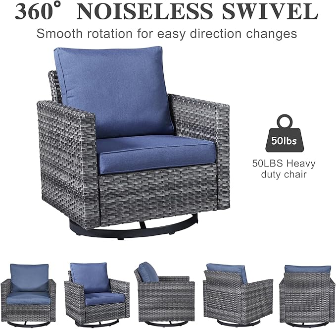 Belord 6-Piece Outdoor Sectional Furniture Set with 41” Fire Pit Table, 5-Seater Patio Furniture Set with Swivel Glider Chairs & Storage Box, 50000 BTU Propane Fire Pit Table, All-Weather PE Wicker