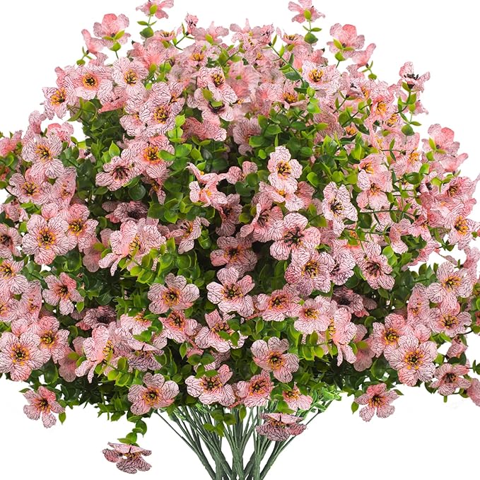 Artificial Fake Flowers for Outdoor Spring Decoration, 16 Bundles Faux Silk Colorful Daisy UV Resistant Realistic for Outside Porch Patio Home Yard Garden Planters Pots Window Box (Pink)