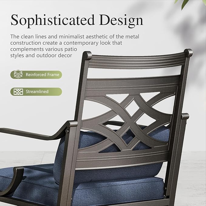 Sophia and William Swivel Outdoor Patio Dining Set for 4, Outdoor Table and Chairs, Removable Seat Cushions, Black 42" Round Patio Dining Table,Blue