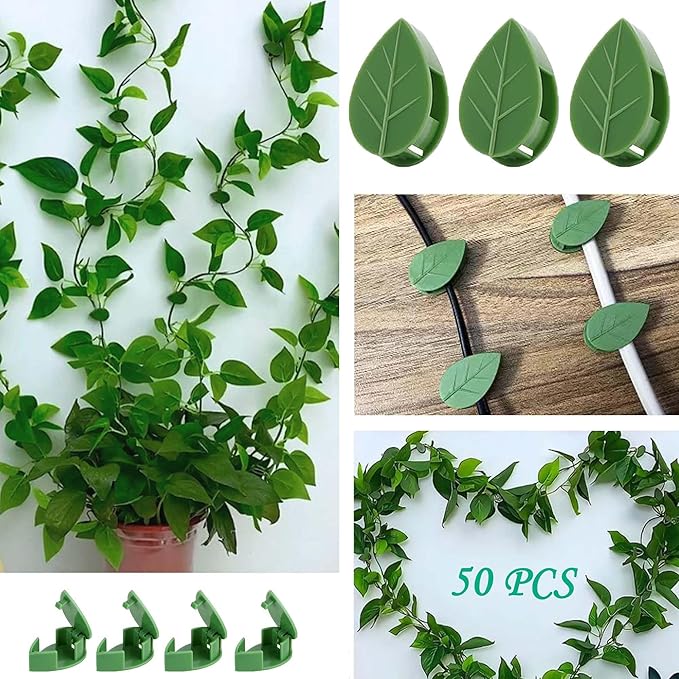 Plant Climbing Wall Fixture Clips, 100Pcs Self-Adhesive Plant Fixer Wall Clips Hook Vines Traction, Invisible Holder Leaf Shaped Wall Vines Fixing Clips Indoor Outdoor Decor