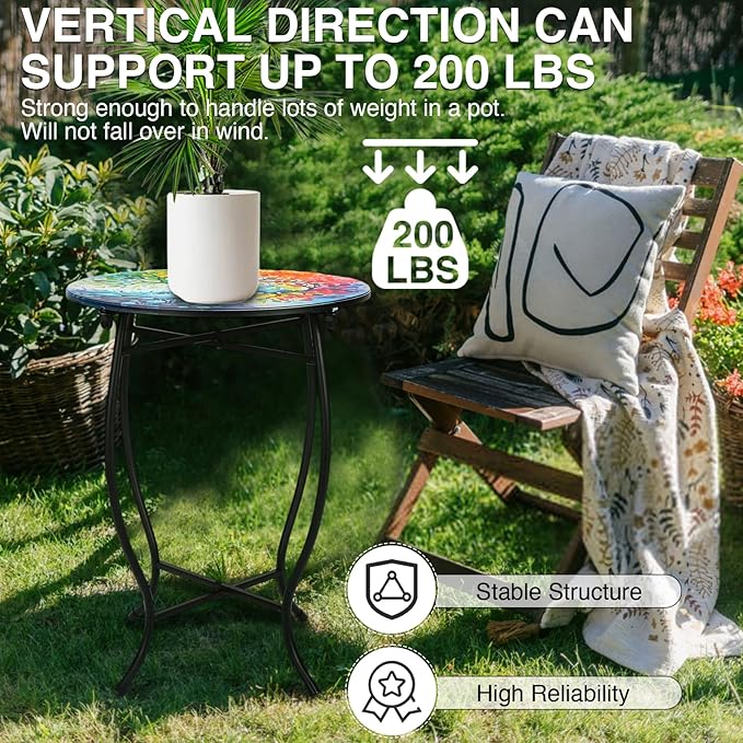 Fashion&cool Outdoor Side Tables, 14" Round Patio Side Table, Weather Resistant Metal End Table Side Table for Patio Yard Porch Balcony Garden Bedside, Plant Stand for Indoor Outdoor
