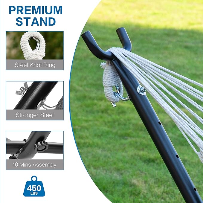 PNAEUT Double Hammocks with Stand for Outside, Portable Space Saving Heavy-Duty Steel Stand for Indoor Outdoor Patio, 450 lbs Capacity (Tropical)