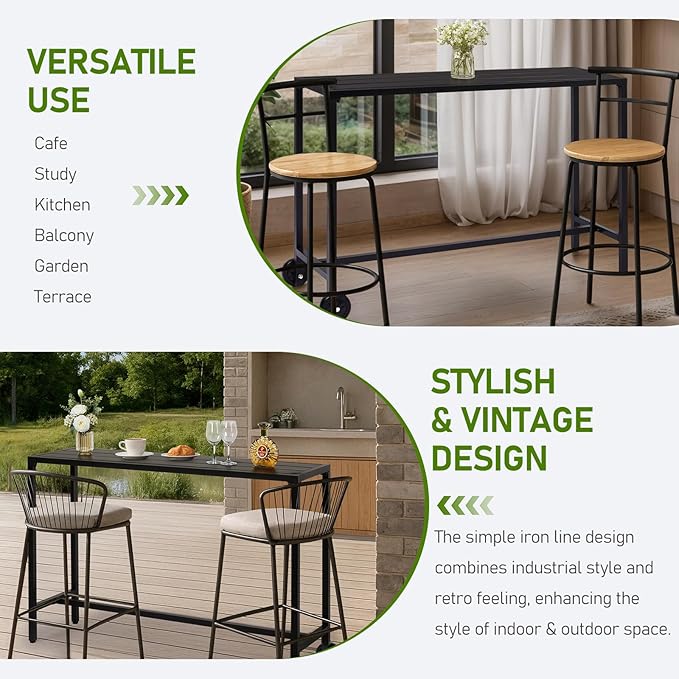 Outvita Outdoor Bar Table, 37" Height Patio Pub Table with Waterproof Frame and Adjustable Foot for Hot Tub, Patio, Backyard, Balcony, Hallway, Bistro Rectangle, Black