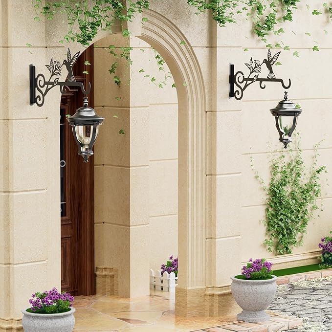 4-Pack Aesthetic Plant Hangers Outdoor – 10 Inch Metal Hanging Plant Bracket with Beautiful Hummingbird Pattern – Anti Rust Plant Hooks for Hanging Plants, Bird Feeder, Windchime, Lantern
