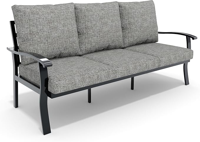 HOMREST Outdoor Couch Aluminum Patio Furniture Sofa, 3-Seat All-Weather Metal Outdoor Patio Furniture with Cushions, Grey