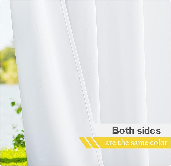 NICETOWN Winter White Outdoor Curtains 2 Panels for Patio Waterproof 55'' Wide 108'' Long, Stainless Steel Silver Grommet Privacy Protect Outdoor Drapes for Patio/Front Porch/Pergola