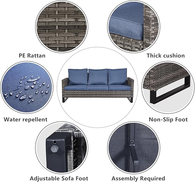 Belord Wicker Patio Furniture 5 Piece Outdoor Sofa Set, Oversize Outdoor Dining Chairs with Rattan Ottomans, Conversation Sets Patio Furniture Come with Removable Washable Cushion Blue