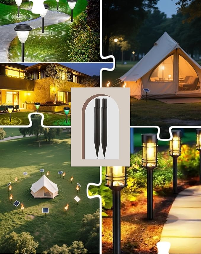 8.25" Reinforced ABS Plastic Solar Ground Spikes - Durable Solar Light Replacement Stakes for Garden, Pathway, Deck, Camping, Christmas Lights (Fits 0.83" Inside Diameter) (Black-5PACK)