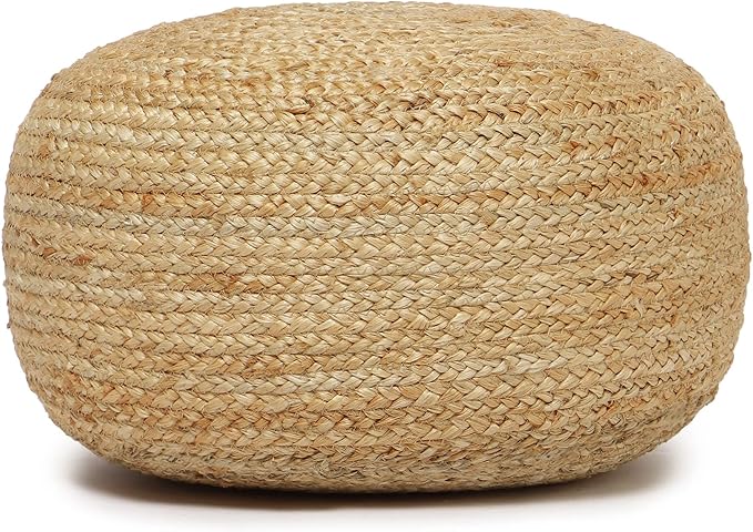 REDEARTH · Jute Circular Low Pouf Ottoman - Braided Pouffe Accent Sitting Round Footrest for Living Room, Bedroom, Nursery, kidsroom, Patio, Gym; 100% Jute (18"X18"X10"; Natural)