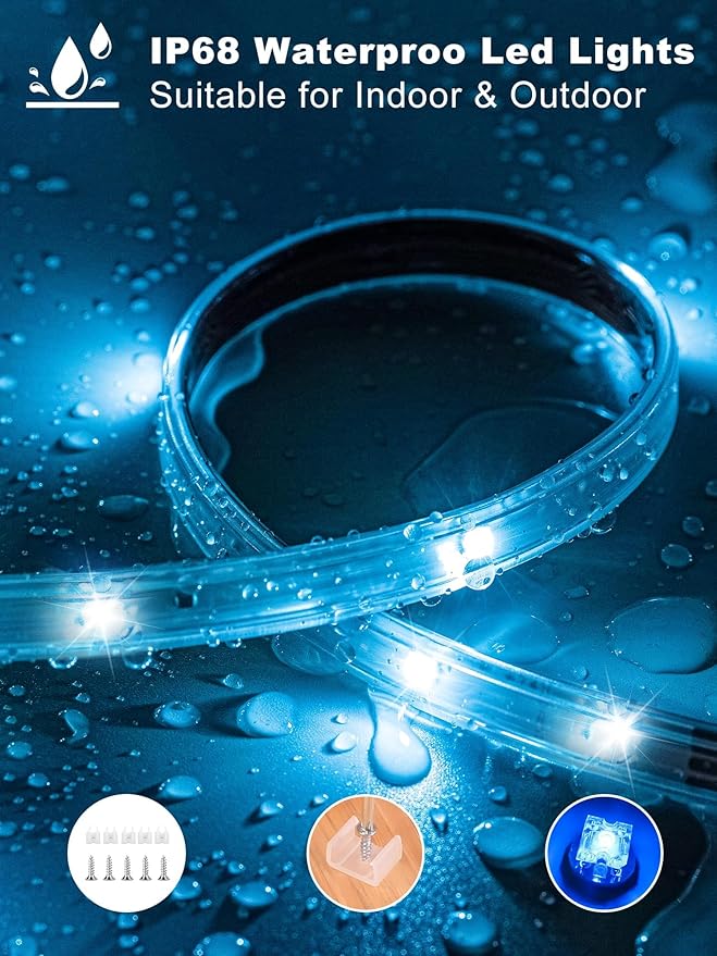 Outdoor Led Strip Lights Waterproof 298ft (2*149ft), Ip65 Outside Led Light Strip Waterproof with Remote and App Control, Exterior Led Rope Lights Music Syne RGB Strip Lights for Bedroom Decor
