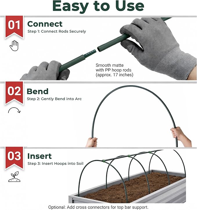 Gardzen Garden Hoops for Raised Beds Greenhouse Hoops, DIY Kit for Row Cover Garden Netting, All Season Plant Protection, 48 Pcs