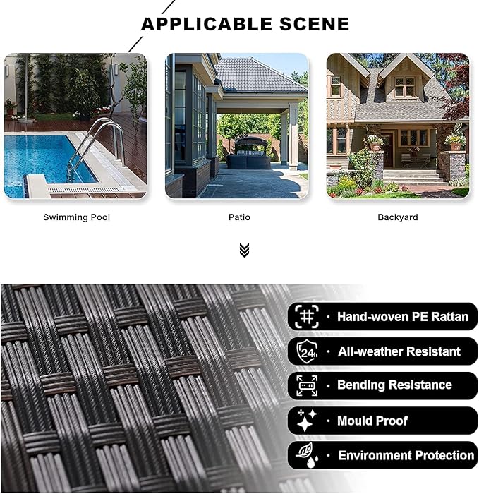 Kullavik 7 Pieces Outdoor Patio Furniture Set with 43" 55000BTU Gas Propane Fire Pit Table PE Wicker Rattan Sectional Sofa Patio Conversation Sets,Black
