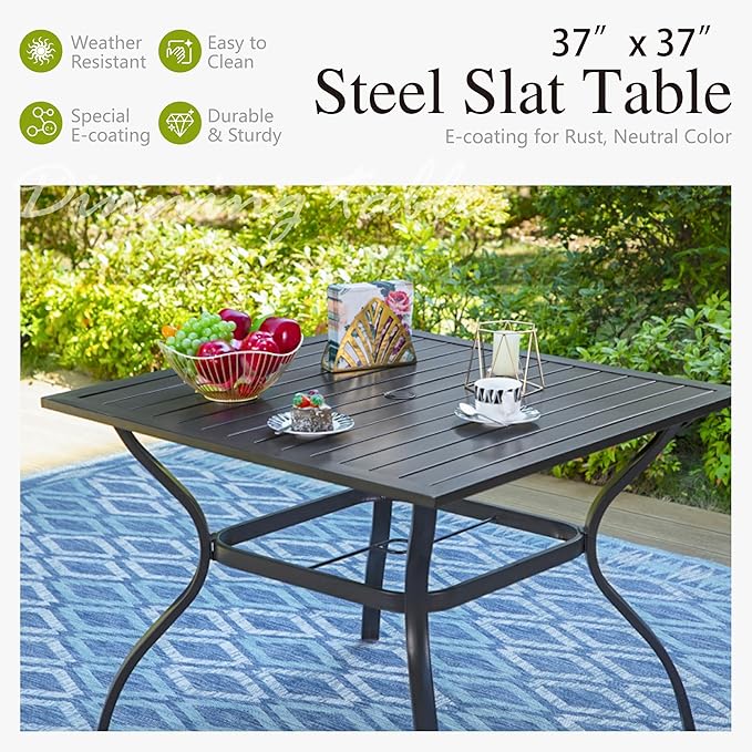 Sophia and William Swivel Outdoor Patio Dining Set for 4, Outdoor Table and Chairs, Removable Seat Cushions, Black 37" Patio Dining Table,Blue