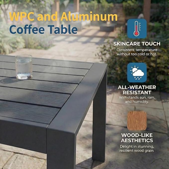 Solaste Aluminum Patio Furniture Set for All Weather, Oversized Metal Outdoor Furniture Set with 27.5" Deep Seating and 3.2" Wide Armrest, Outdoor Patio Sofa with 10" Back Suport Cushion