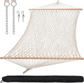 SUNCREAT Hammocks Traditional Rope Double Hammock with Hardwood Spreader Bar and Carrying Bag, 450 lbs Capacity, Natural