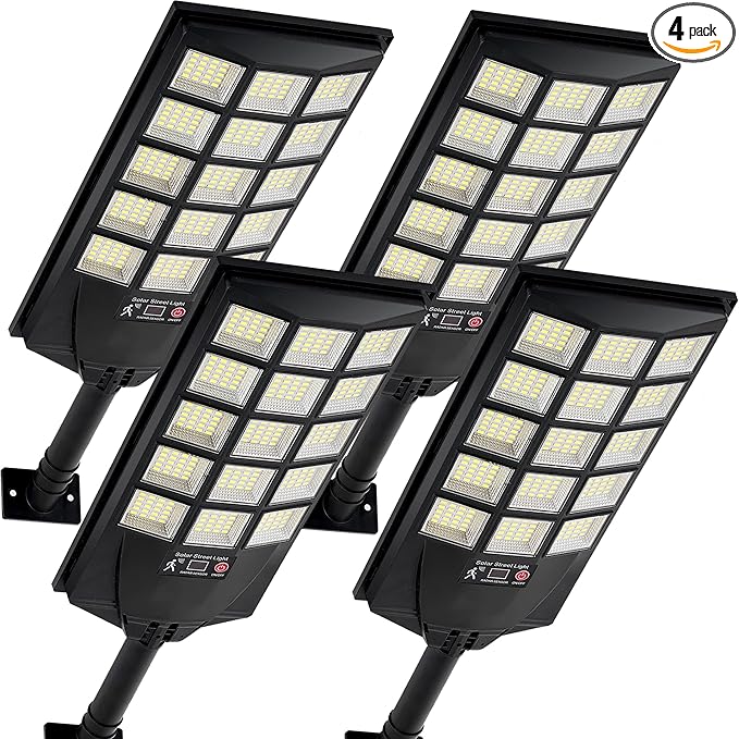 Solar Lights Outdoor Waterproof, 6500K Dusk to Dawn Solar Street Light Motion Sensor with Remote, LED Security Flood Light for Outside Garden Yard Path, Oudoor Parking Lot Lights, 4PACK