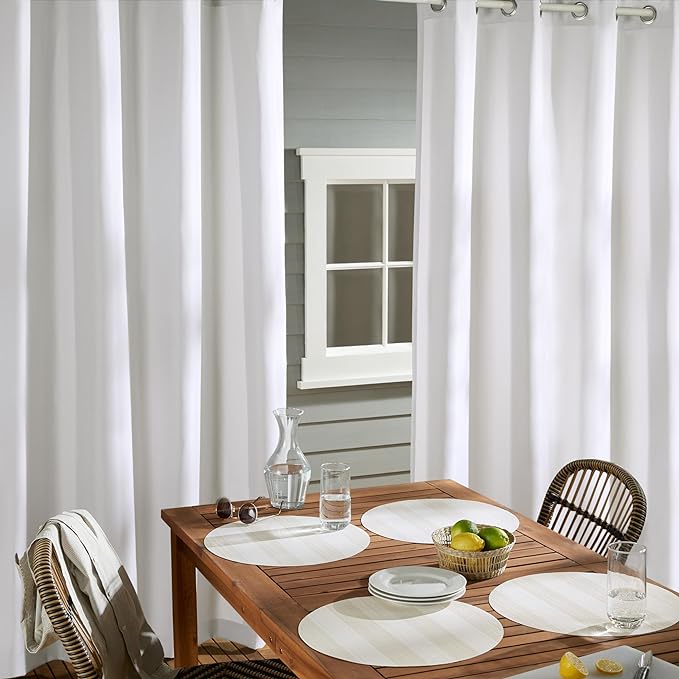 TOWN & COUNTRY BASICS Cabana Solid Heavyweight Indoor Outdoor Curtains, Light Filtering Opacity with Grommet Top, Water Repellent, 54"x84", Winter White (Pack of 12)