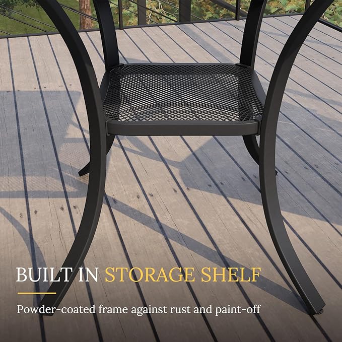 VICLLAX Patio Set for 2, Outdoor Dining Set Includes 28" Small Outdoor Table and 2 Stackable Sling Chairs, Black Tabletop and Grey Fabric