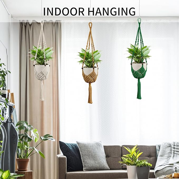 Macrame Plant Hanger - Fits 3 to 6 inches Pots for Indoor Outdoor, 35 Inch, Set of 2, Brown (POTS NOT Included)